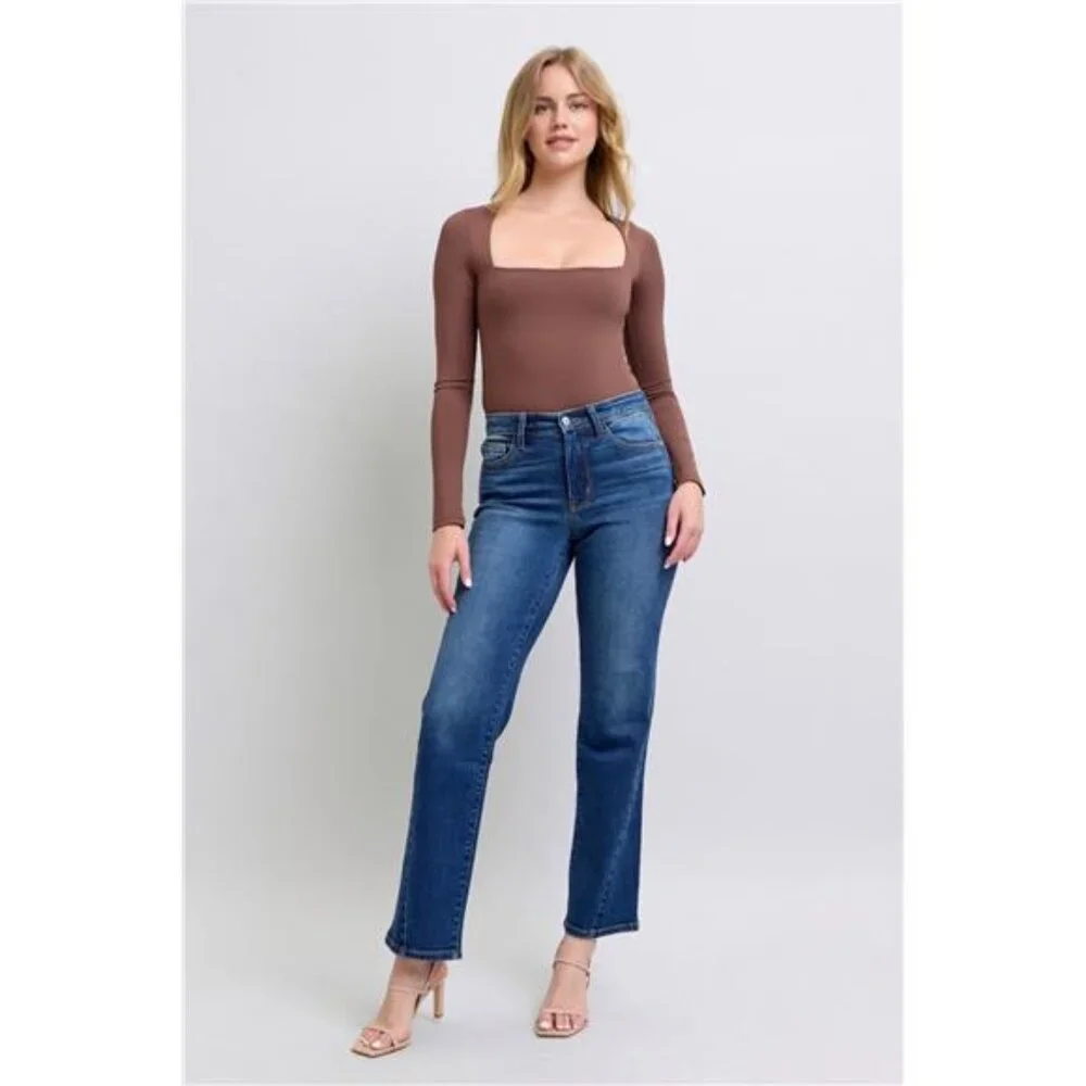 🔥 NWT Judy Blue Side Seam Detail Straight Jeans w Pockets, Stretchy, Dark Wash - Picture 2 of 7